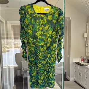 Ganni Long Sleeve Dress - Blue and Yellow Floral